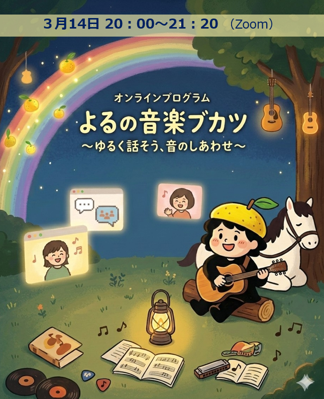 よるの音楽ブカツ～ゆるく話そう、音のしあわせ～3月14日20:00~21:20（オンラインZoom）